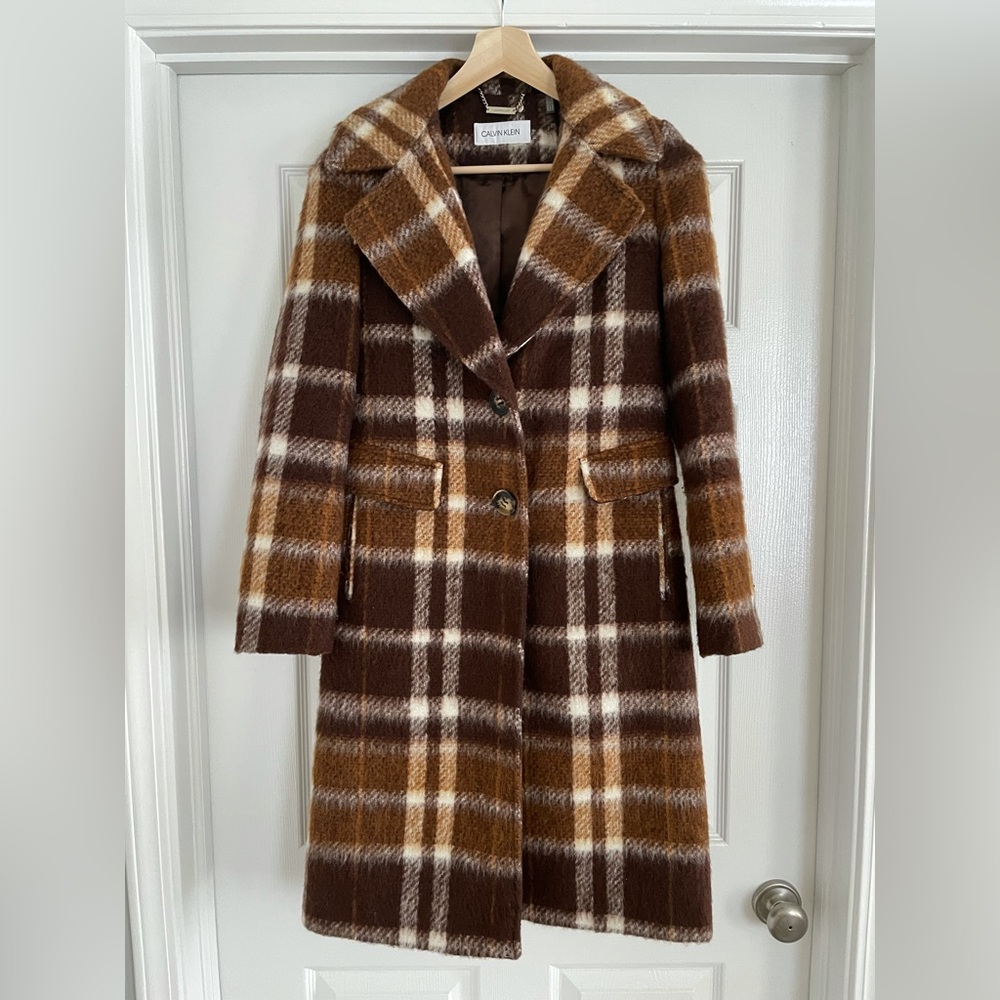 Calvin Klein Wool Plaid Coat
